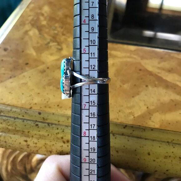 Kingman Turquoise Sterling Silver Feather Ring Size 6 - Picture 6 of 9